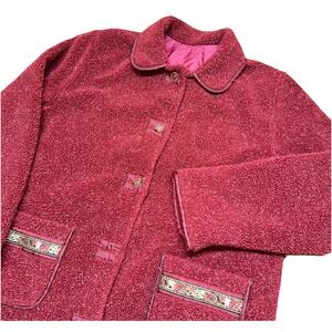 Vintage 90's CS Signature Reversible Red Fleece Coat Miss Button Heavy Women's L